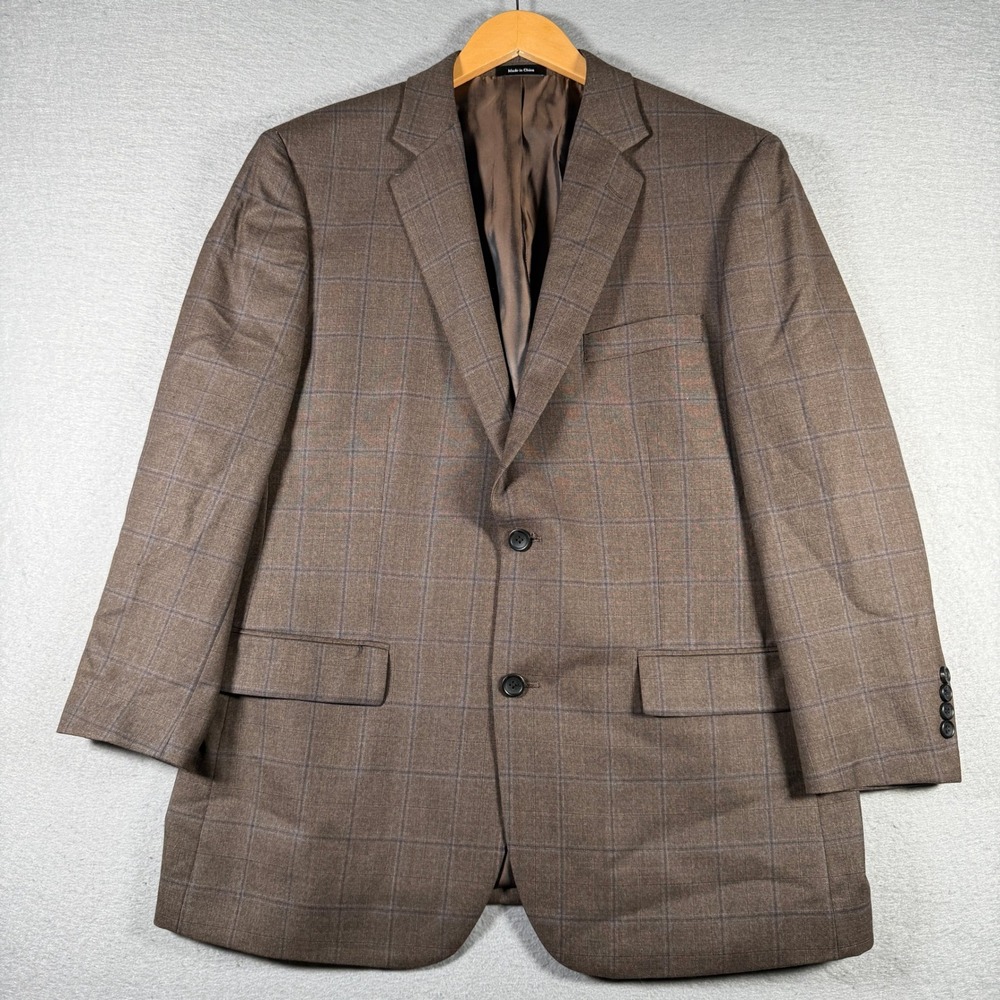 Joseph & Feiss Gold Men 44R Brown Windowpane 100% Wool Classic Fit Blazer Jacket